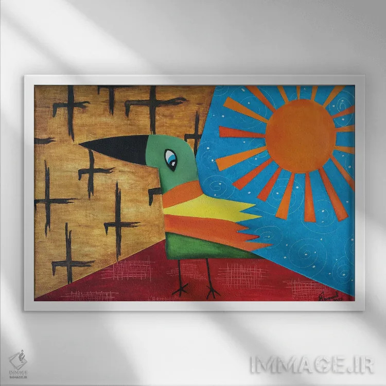 تابلو پرنده طلایی اثر الکساندر تریفونوف - نمای قابدار سفید