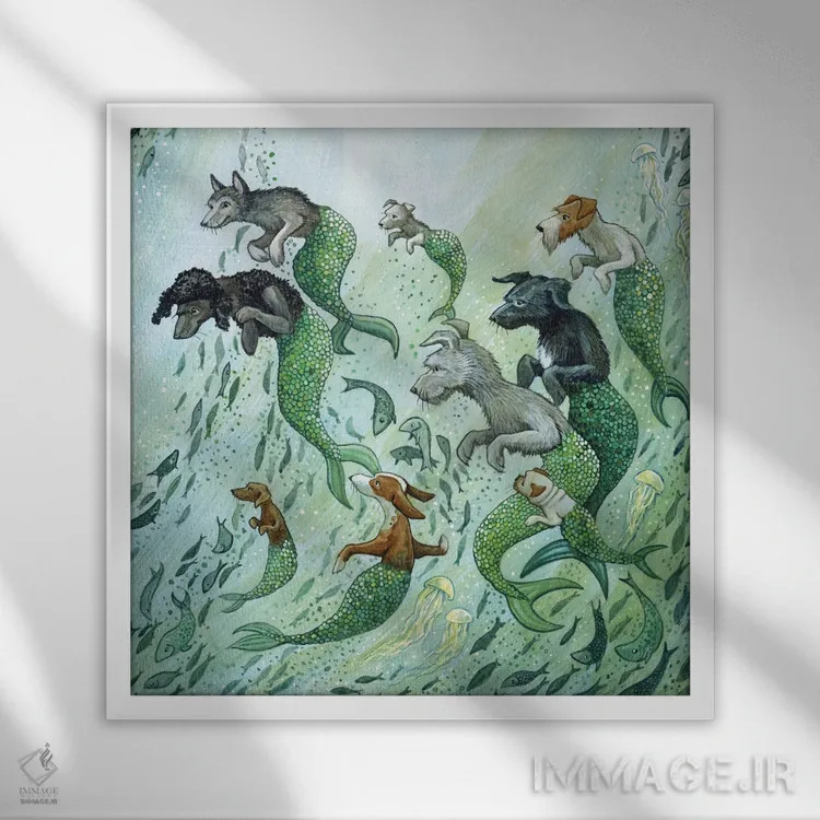 تابلو سگهای دریایی کوچک اثر آسترید شکلز - نمای قابدار سفید