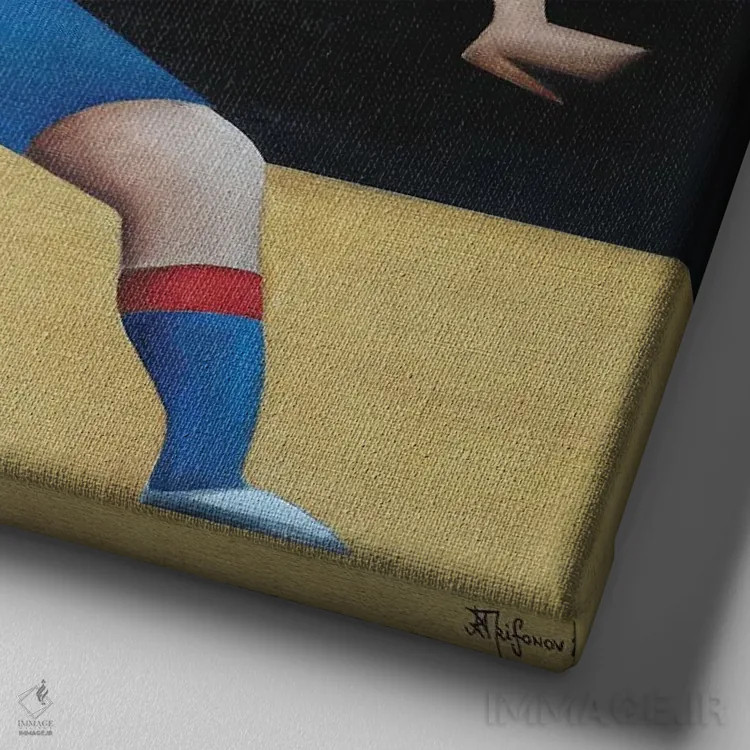 تابلو بازیکنان فوتبال اثر الکساندر تریفونوف - نمای نزدیک بافت بوم