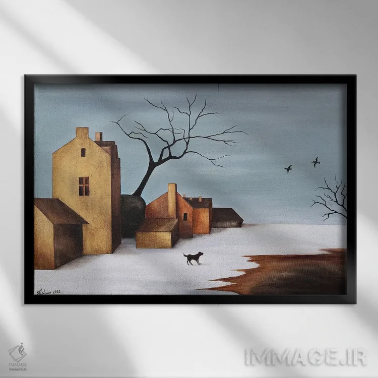 تابلو حال و هوای زمستانی اثر الکساندر تریفونوف - نمای قابدار مشکی