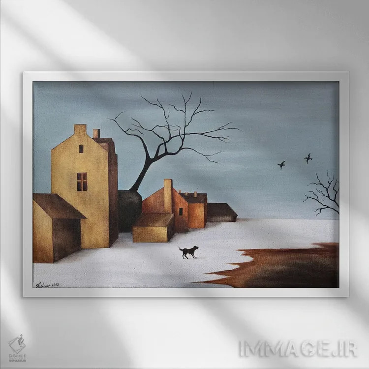 تابلو حال و هوای زمستانی اثر الکساندر تریفونوف - نمای قابدار سفید