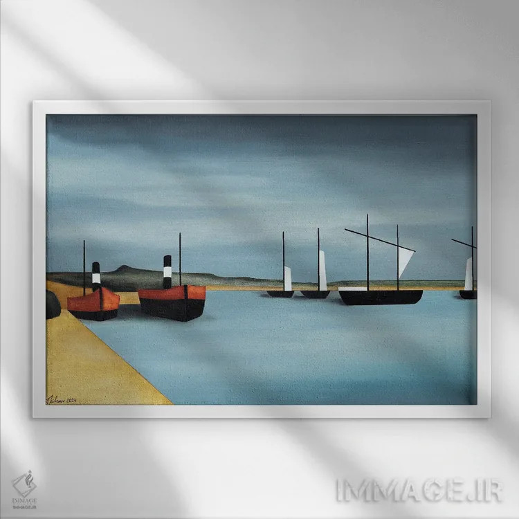 تابلو بندر آرام اثر الکساندر تریفونوف - نمای قابدار سفید