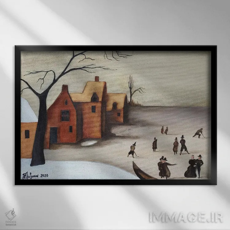 تابلو روی دریاچه یخزده اثر الکساندر تریفونوف - نمای قابدار مشکی