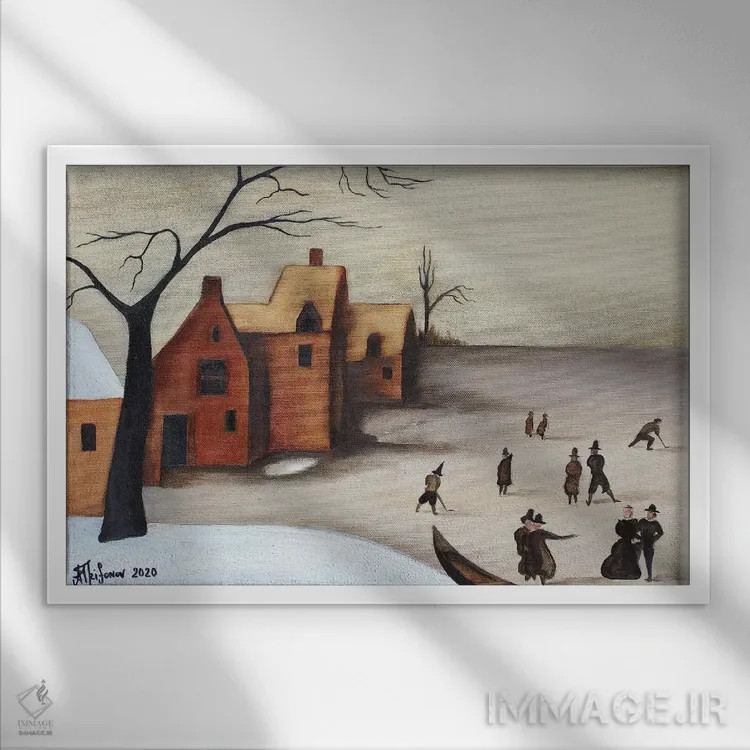 تابلو روی دریاچه یخزده اثر الکساندر تریفونوف - نمای قابدار سفید