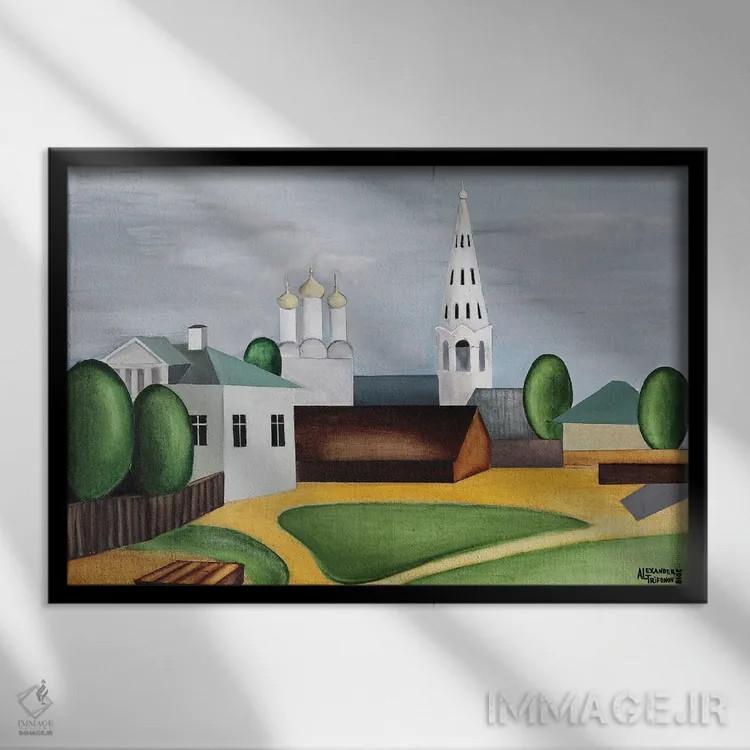 تابلو باغ تابستانی مسکو اثر الکساندر تریفونوف - نمای قابدار مشکی