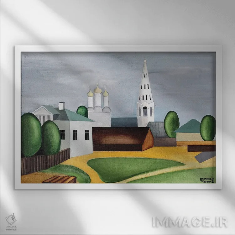 تابلو باغ تابستانی مسکو اثر الکساندر تریفونوف - نمای قابدار سفید