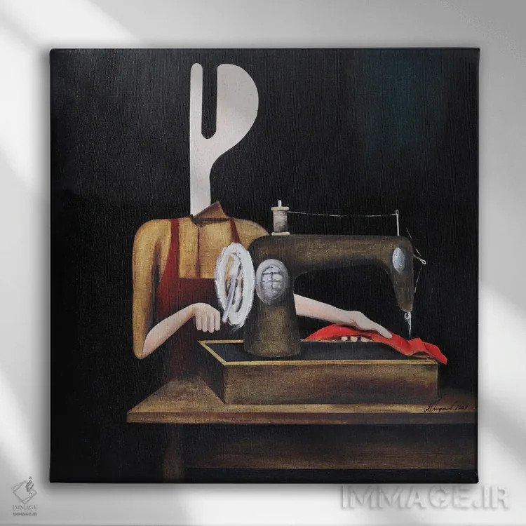 تابلو خیاط زن اثر الکساندر تریفونوف - نمای روبهرو روی دیوار