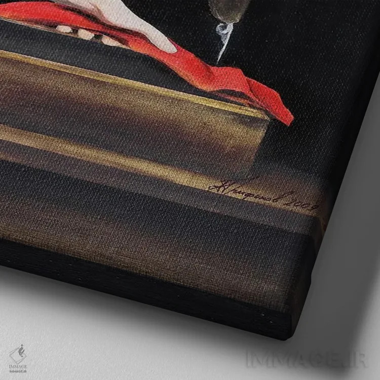 تابلو خیاط زن اثر الکساندر تریفونوف - نمای نزدیک بافت بوم