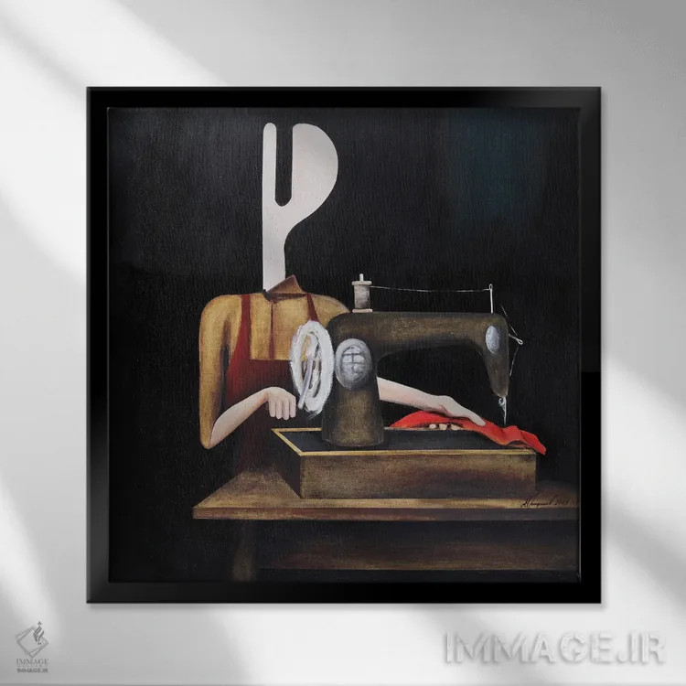 تابلو خیاط زن اثر الکساندر تریفونوف - نمای قابدار مشکی