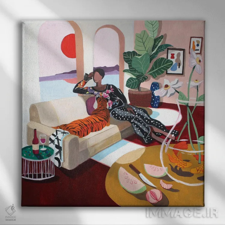 تابلو ملکه ببرها اثر آرتی گوآوا - نمای روبهرو روی دیوار