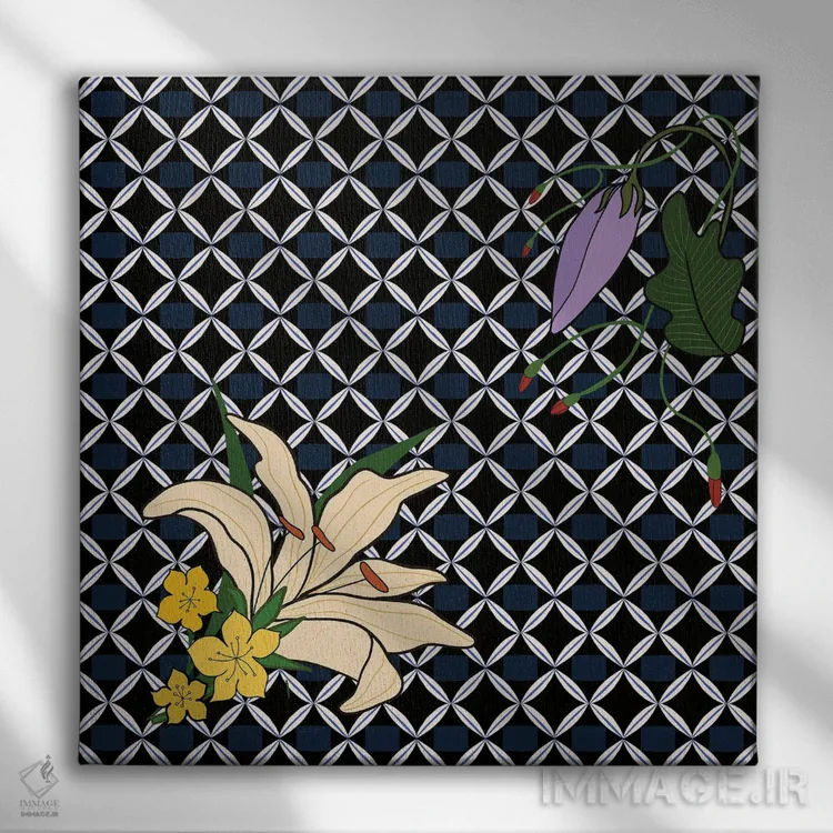 تابلو طرح گل پراناکان اثر آرتی گوآوا - نمای روبهرو روی دیوار