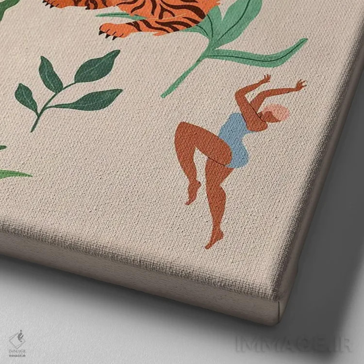 تابلو رقصیدن با ببرها اثر آرتی گوآوا - نمای نزدیک بافت بوم