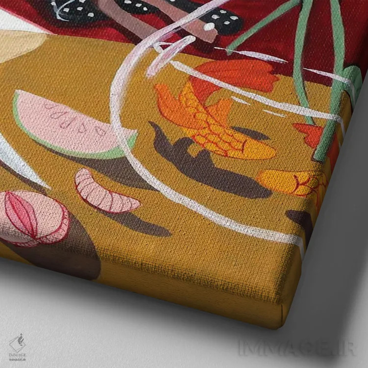 تابلو ملکه ببرها اثر آرتی گوآوا - نمای نزدیک بافت بوم