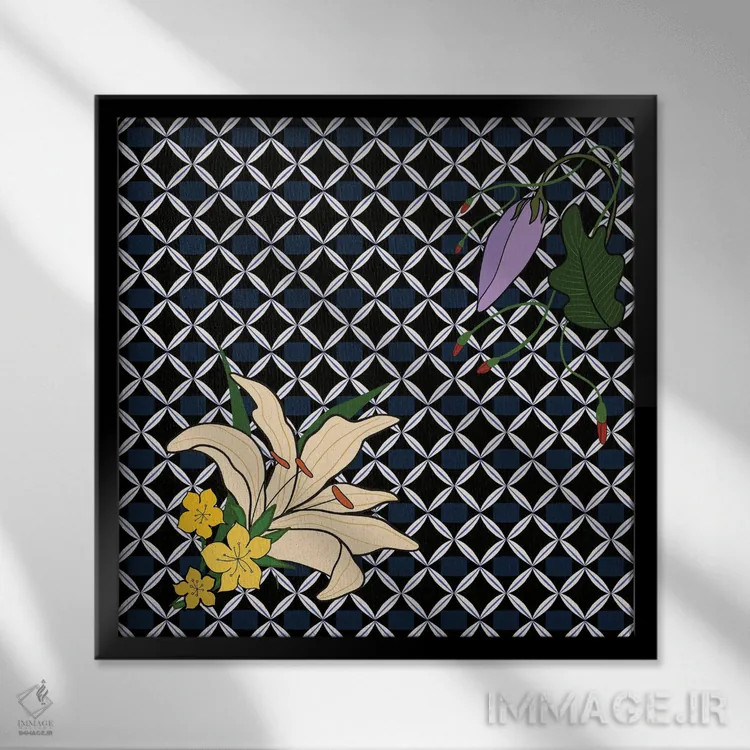 تابلو طرح گل پراناکان اثر آرتی گوآوا - نمای قابدار مشکی