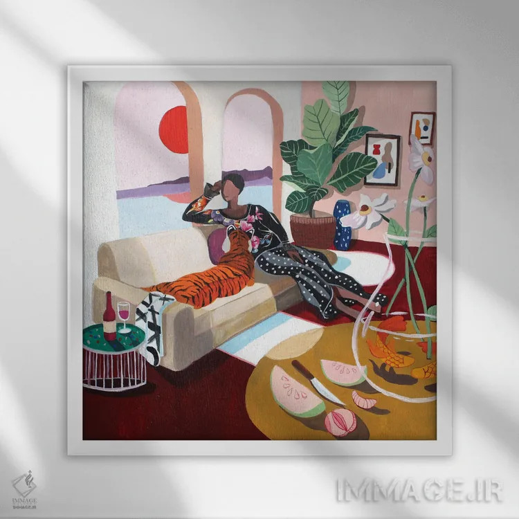 تابلو ملکه ببرها اثر آرتی گوآوا - نمای قابدار سفید