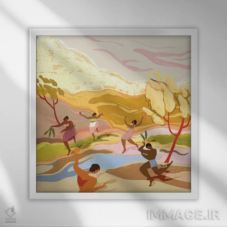 تابلو رقص در بهشت اثر آرتی گوآوا - نمای قابدار سفید