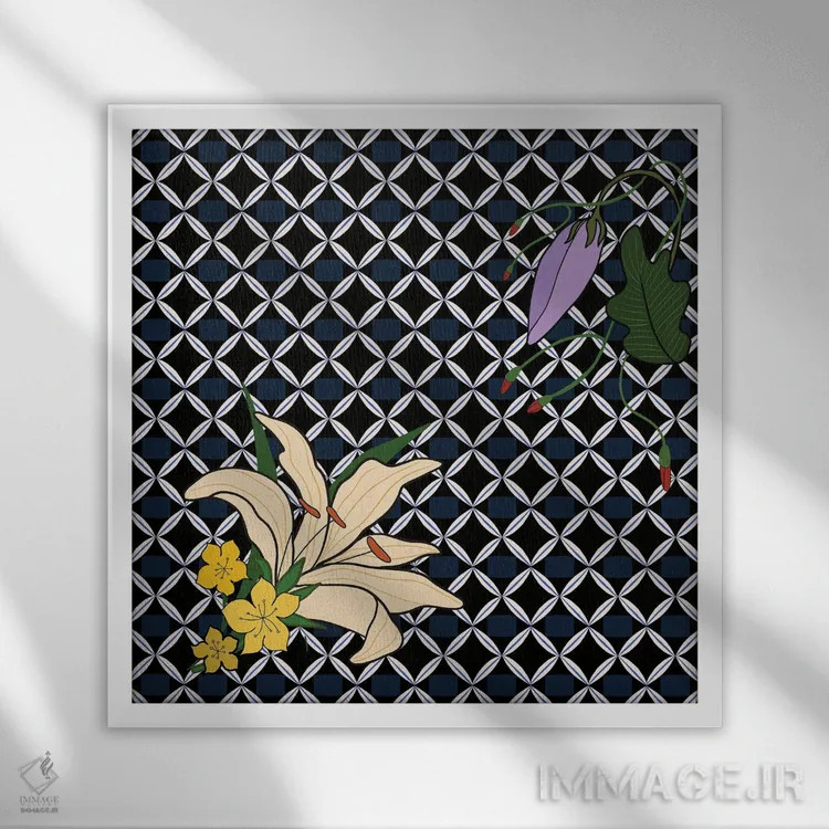 تابلو طرح گل پراناکان اثر آرتی گوآوا - نمای قابدار سفید