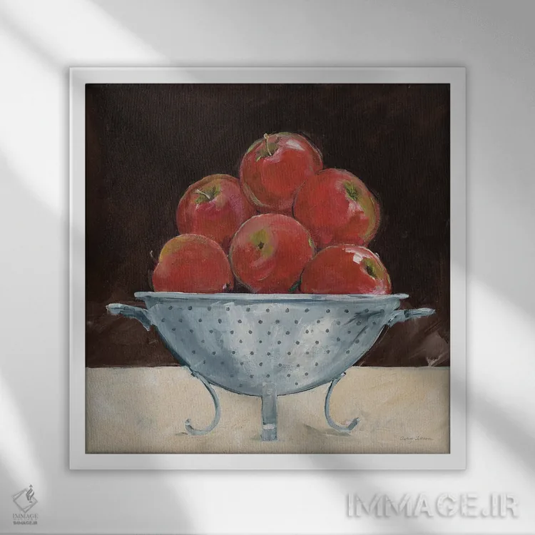 تابلو سیبهای قرمز در کاسه اثر اِیوری تیلمن - نمای قابدار سفید