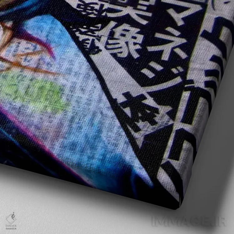 تابلو نئون توکیو اثر آنی ترازو - نمای نزدیک بافت بوم