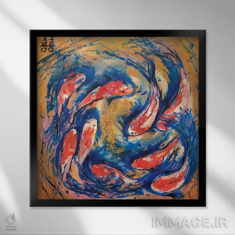 تابلو شانس دوبرابر با ماهی کوی اثر آنتوانل - نمای قابدار مشکی