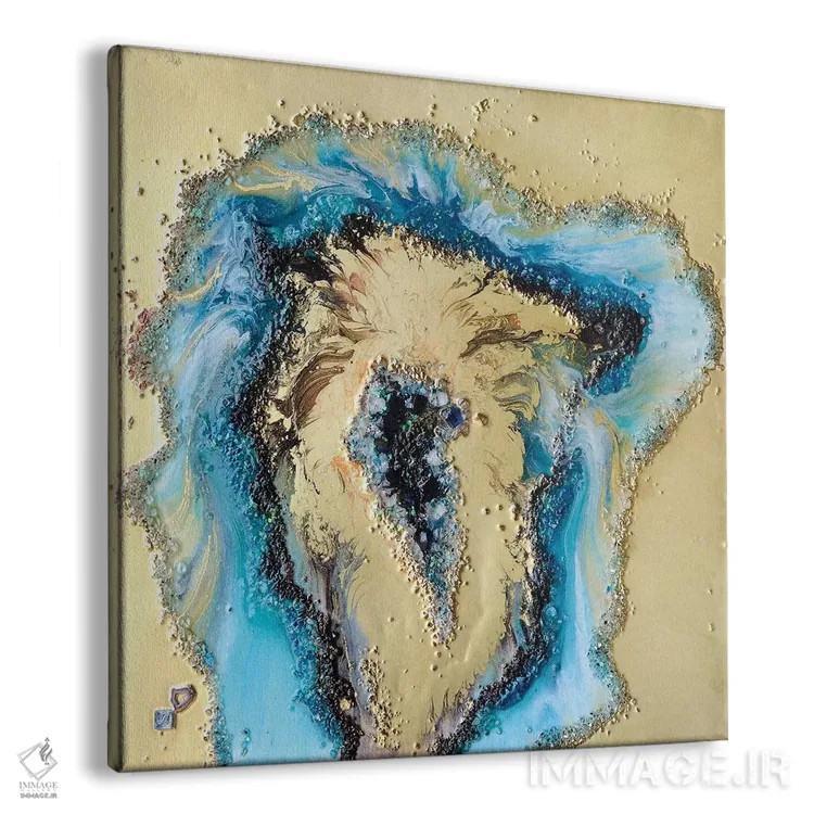 تابلو ژئود طلایی و آبی مایل به سبز اثر آنتوانل - نمای پرسپکتیو محصول