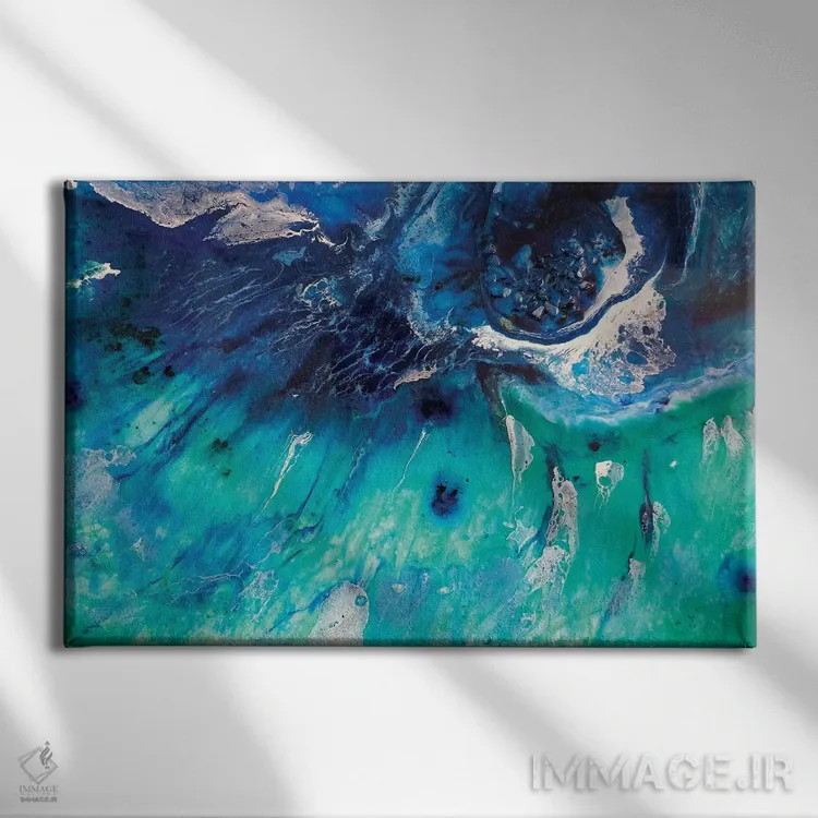 تابلو موجسواری باندای سبز آبی اثر آنتوانل - نمای روبهرو روی دیوار