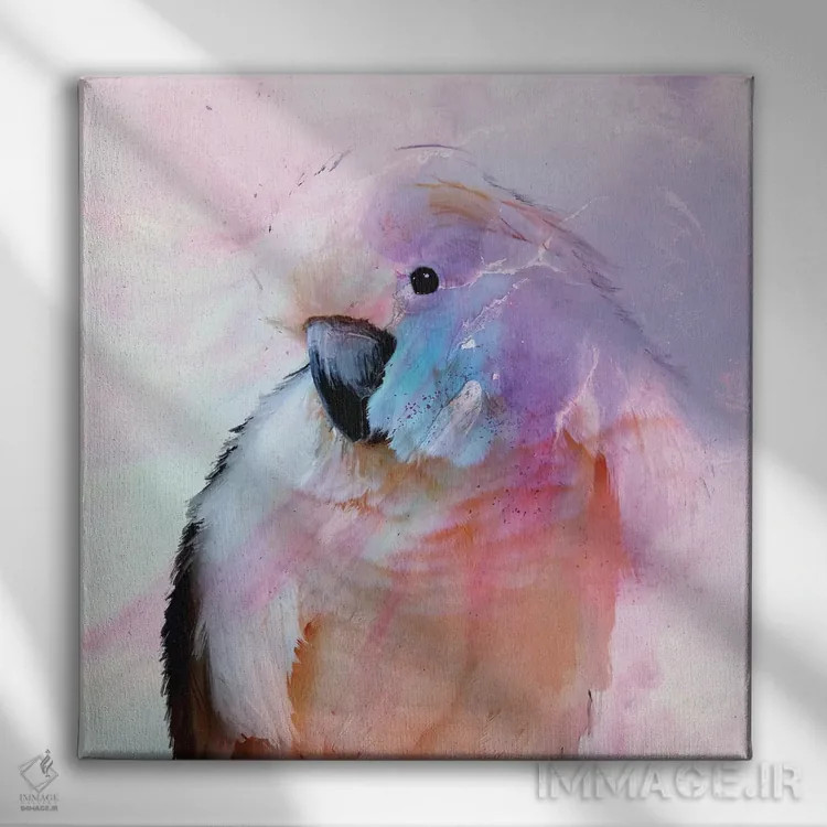 تابلو طوطی در حال سرخ شدن (یا طوطی صورتی) اثر آنتوانل - نمای روبهرو روی دیوار