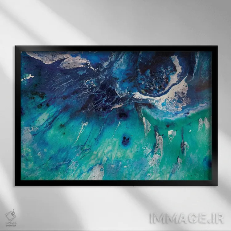 تابلو موجسواری باندای سبز آبی اثر آنتوانل - نمای قابدار مشکی