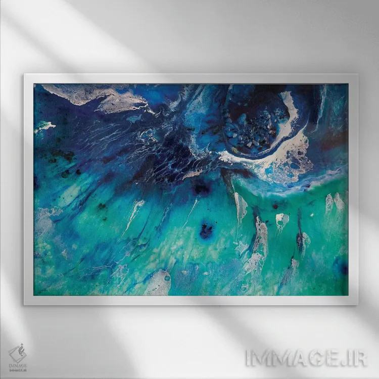 تابلو موجسواری باندای سبز آبی اثر آنتوانل - نمای قابدار سفید