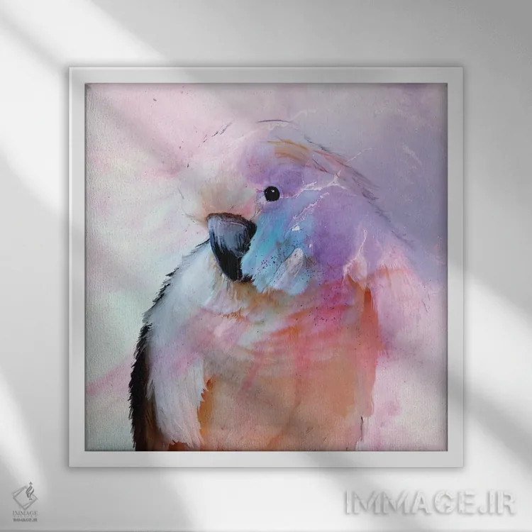 تابلو طوطی در حال سرخ شدن (یا طوطی صورتی) اثر آنتوانل - نمای قابدار سفید