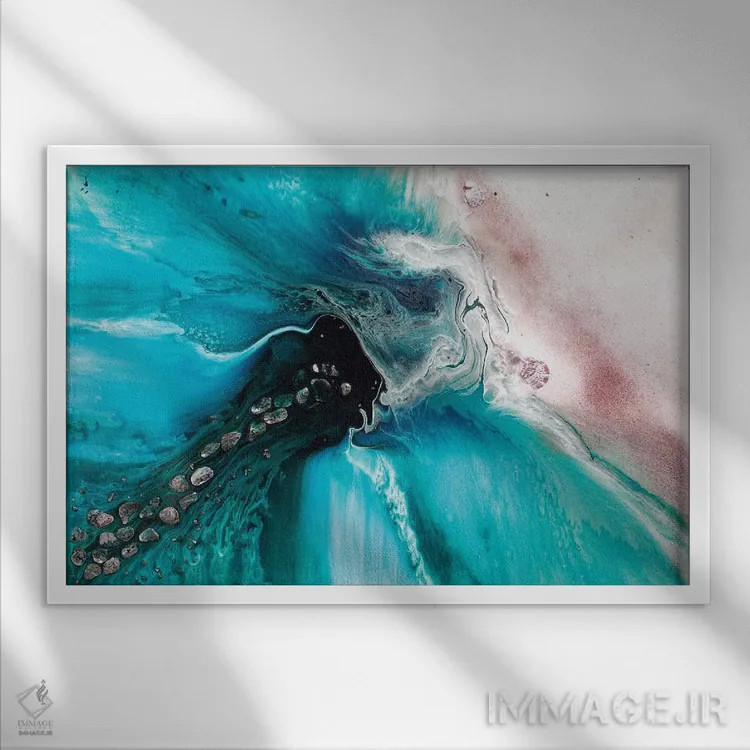 تابلو برخاستن صورتی و سبز اثر آنتوانل - نمای قابدار سفید