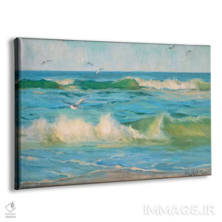 تابلو امواج و مرغان دریایی اثر آرونا رائو - نمای پرسپکتیو محصول