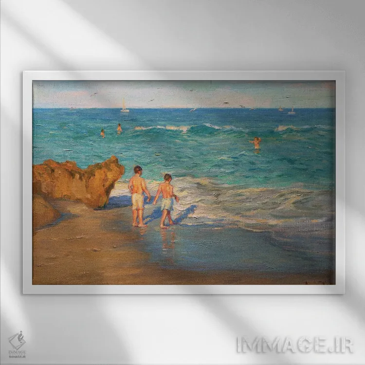 تابلو پسران ساحلی اثر آرونا رائو - نمای قابدار سفید