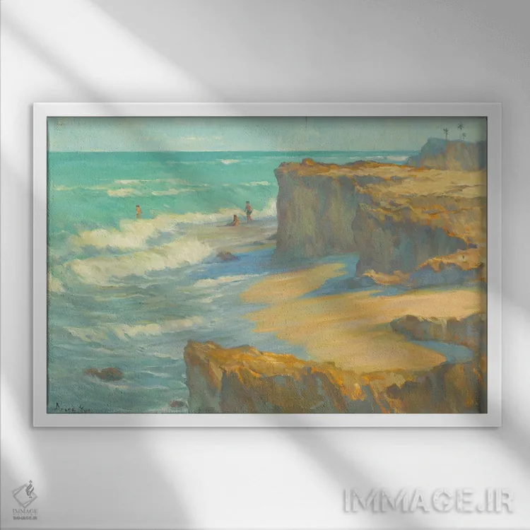 تابلو سواحل صخرهای اثر آرونا رائو - نمای قابدار سفید