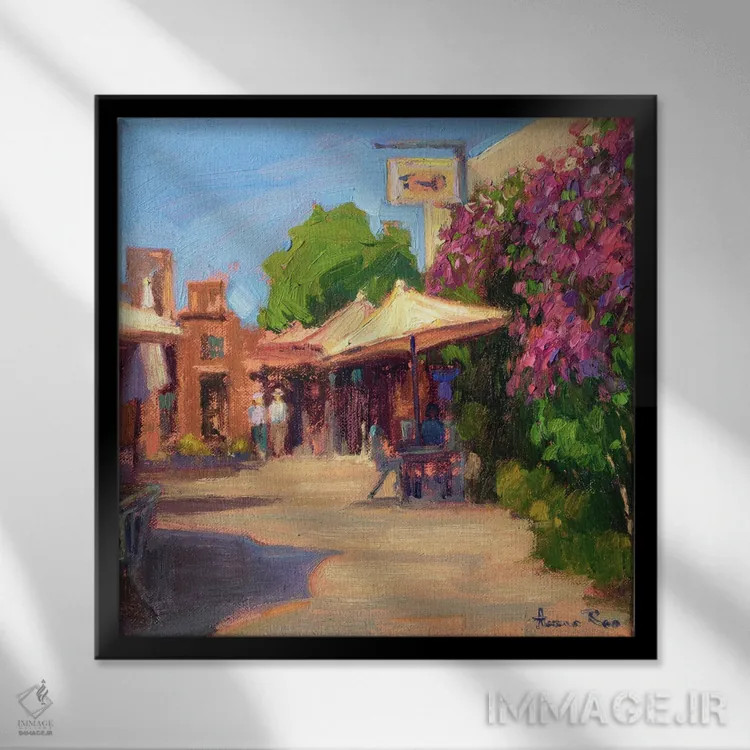 تابلو کافهٔ گل کاغذی اثر آرونا رائو - نمای قابدار مشکی