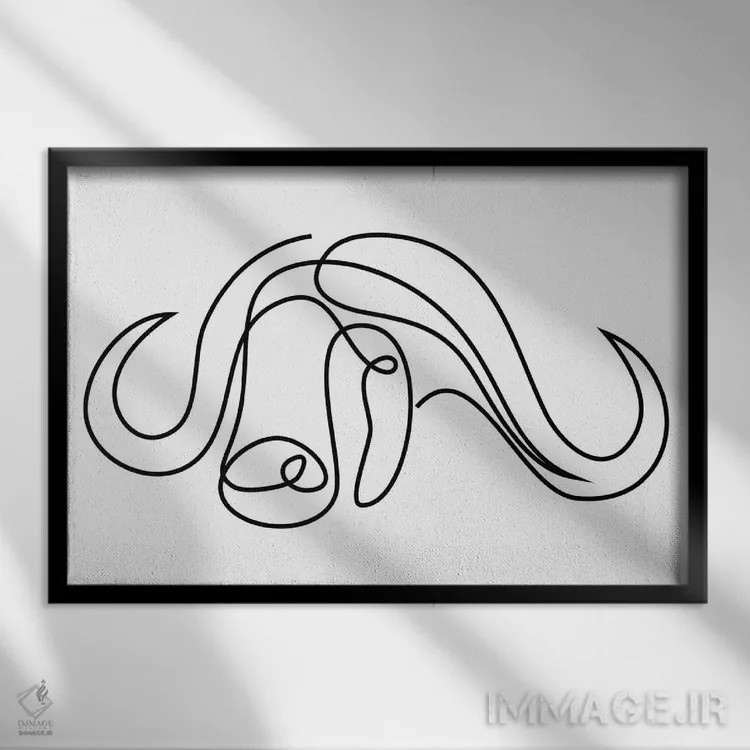 تابلو گاومیش تکخطی اثر ادیلوم - نمای قابدار مشکی