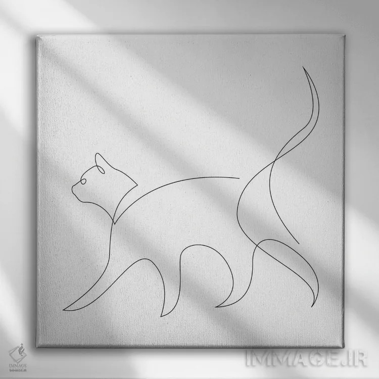 تابلو گربه تکخطی ۲ اثر ادیلوم - نمای روبهرو روی دیوار