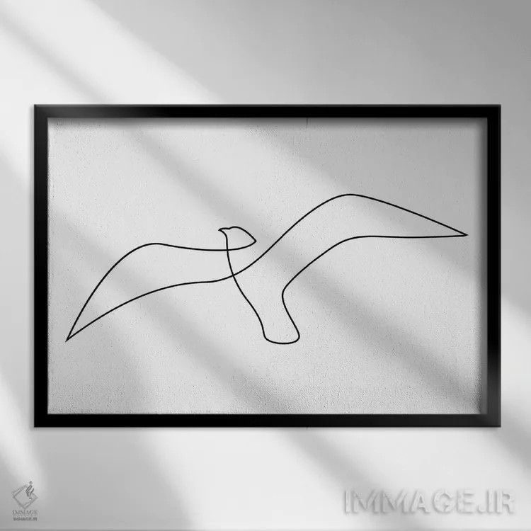 تابلو مرغ دریایی تکخطی اثر ادیلوم - نمای قابدار مشکی