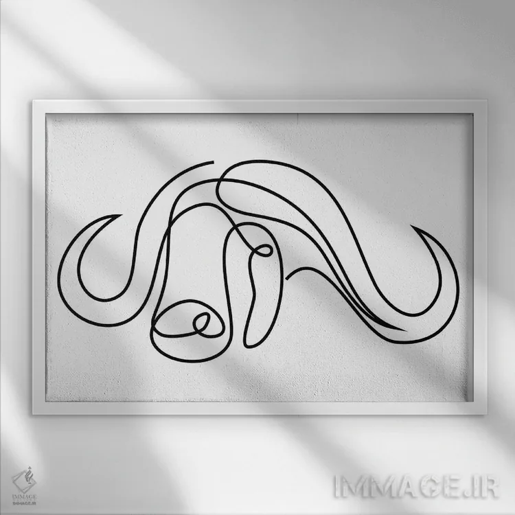 تابلو گاومیش تکخطی اثر ادیلوم - نمای قابدار سفید