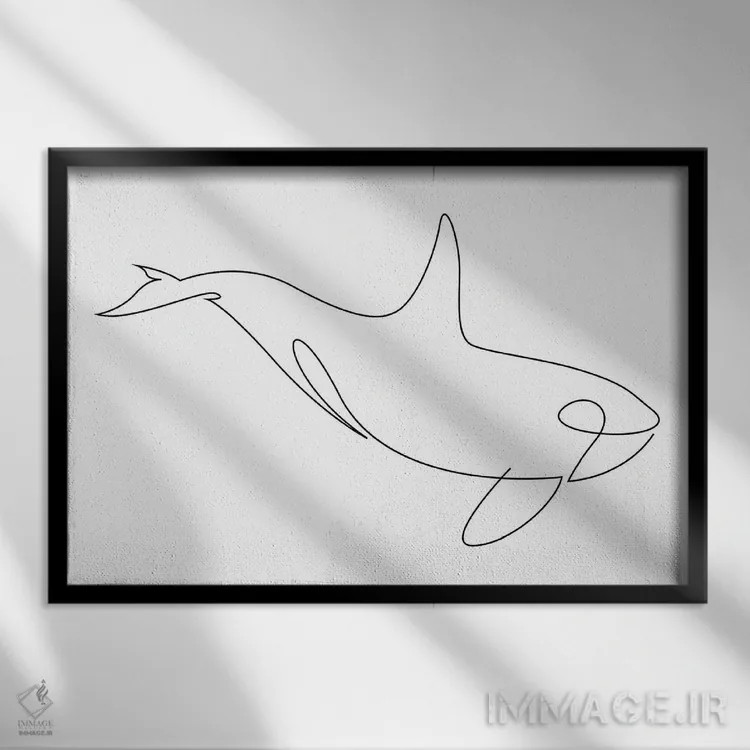 تابلو نهنگ قاتل تکخطی اثر ادیلوم - نمای قابدار مشکی