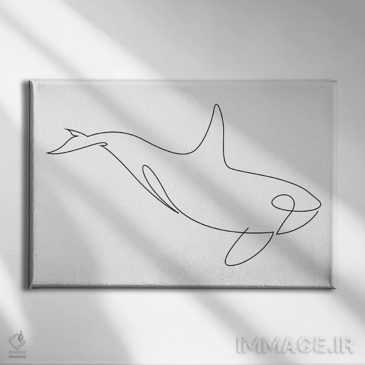 تابلو نهنگ قاتل تکخطی اثر ادیلوم - نمای روبهرو روی دیوار