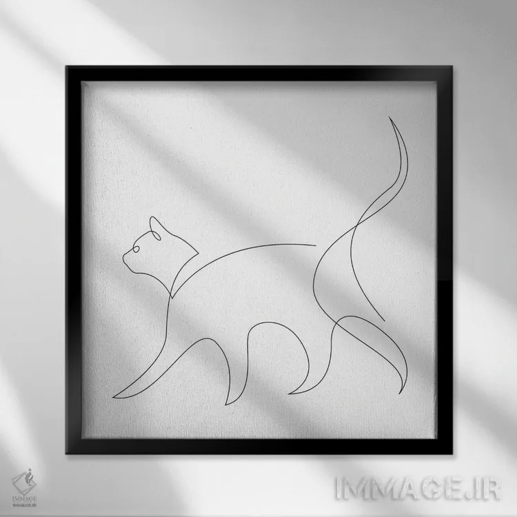 تابلو گربه تکخطی ۲ اثر ادیلوم - نمای قابدار مشکی