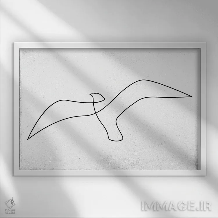 تابلو مرغ دریایی تکخطی اثر ادیلوم - نمای قابدار سفید