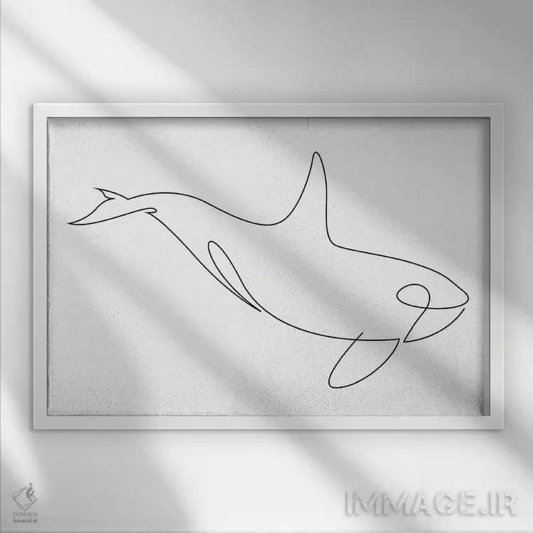 تابلو نهنگ قاتل تکخطی اثر ادیلوم - نمای قابدار سفید