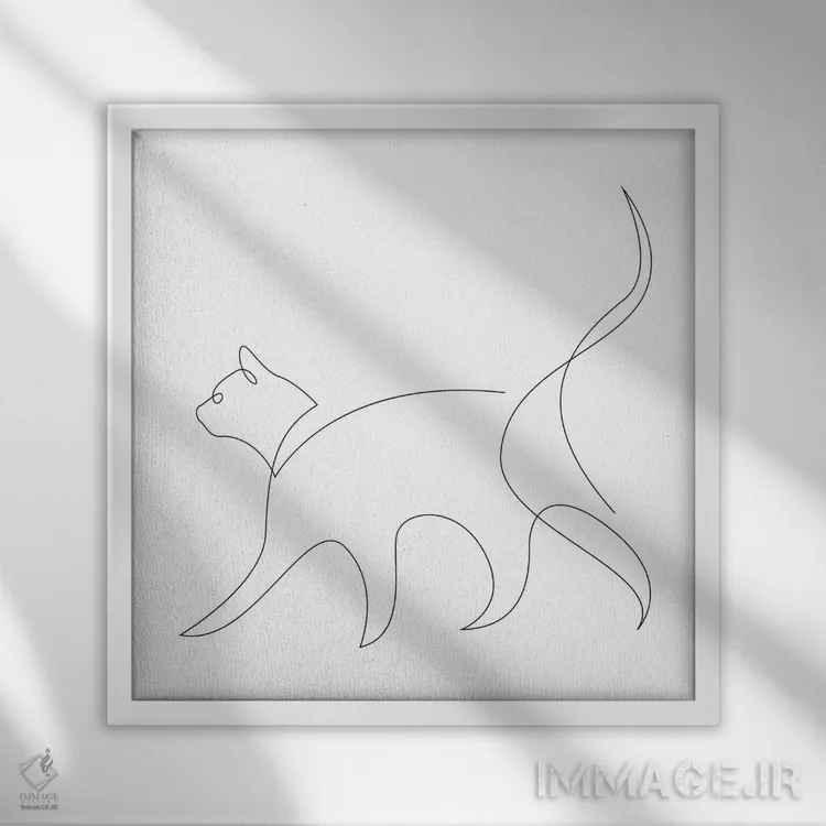 تابلو گربه تکخطی ۲ اثر ادیلوم - نمای قابدار سفید