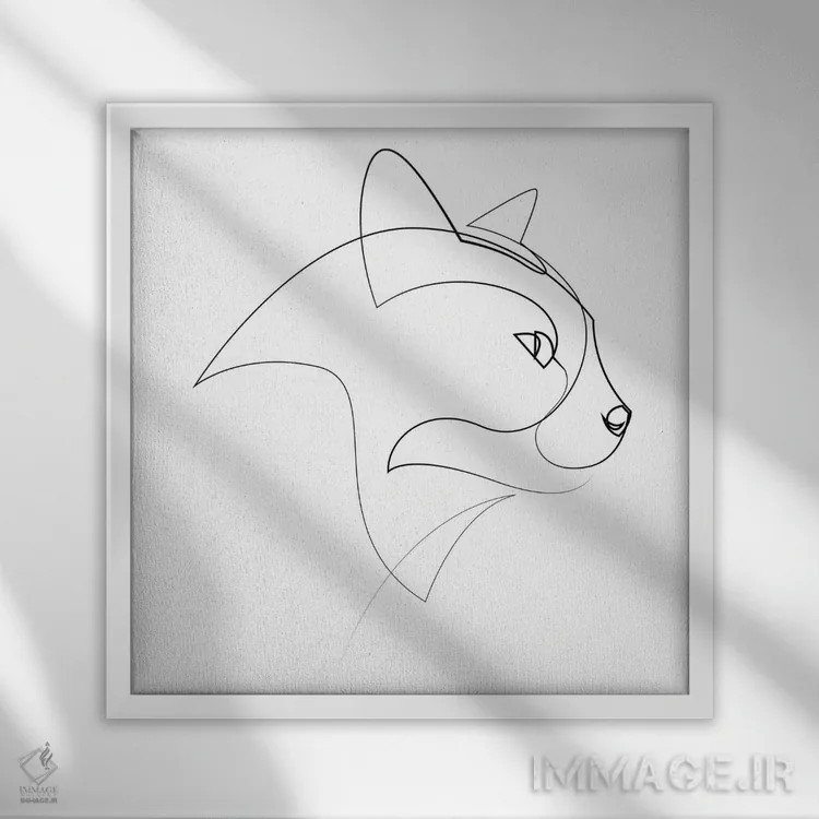 تابلو گربه تکخطی ۴ اثر ادیلوم - نمای قابدار سفید