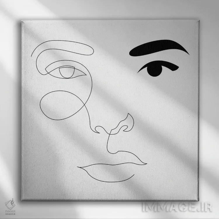 تابلو چهرهٔ خطی مینیمال اثر ادیلوم - نمای روبهرو روی دیوار