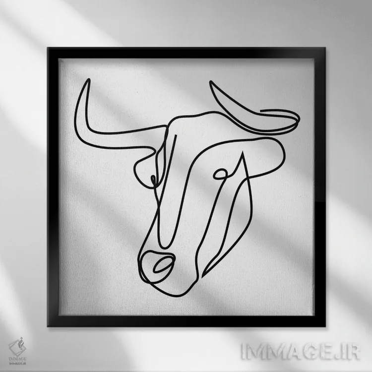 تابلو گاو یکخطی اثر ادیلوم - نمای قابدار مشکی