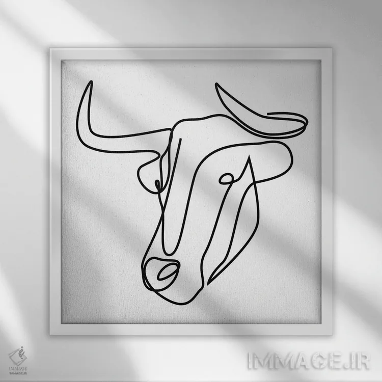 تابلو گاو یکخطی اثر ادیلوم - نمای قابدار سفید