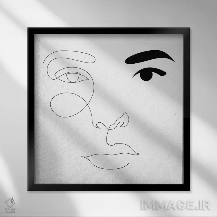 تابلو چهرهٔ خطی مینیمال اثر ادیلوم - نمای قابدار مشکی